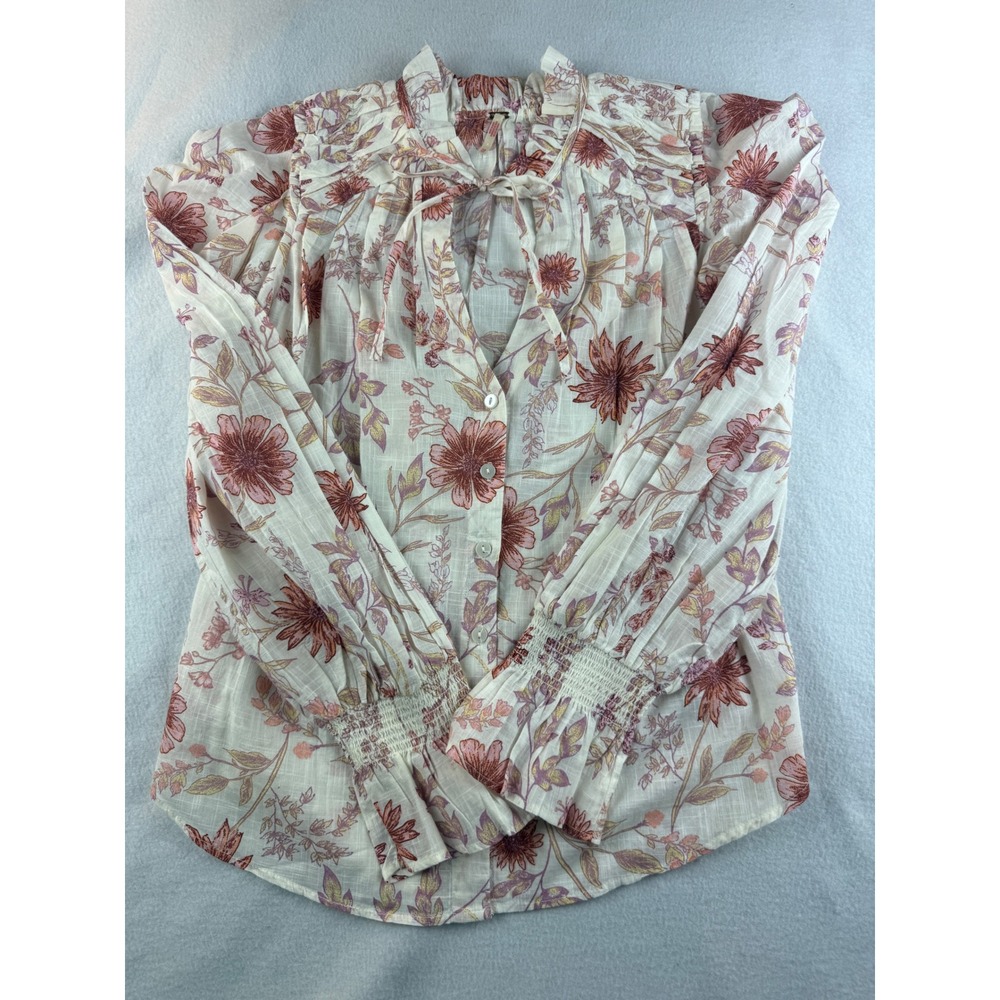 Free‎ People Floral Blouse XS Bohemian Button Front Long Sleeve Top
